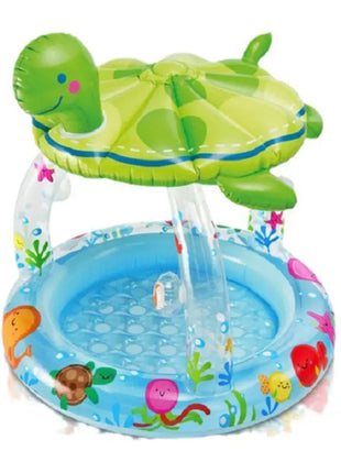 Tropical Island Coconut Tree Design Inflatable Kids Pool Baby Swimming Pool with Sunshade Canopy 1-3Y Outdoor Water Fun Play