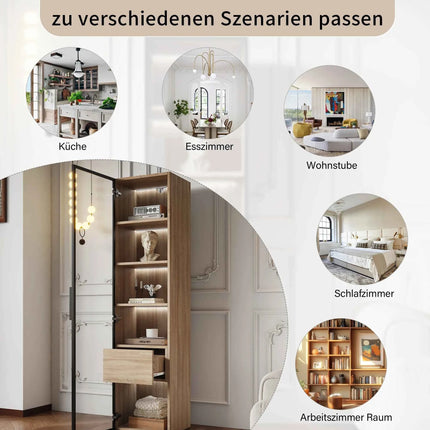 Lazyspace 5-Layer Bathroom Cabinet with LED Light Strip, Wooden Bathroom Shelf with 1 Drawers and 1 Glass Door