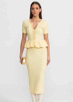 Completo gonna da donna 2026 nuovo, scollo quadrato, tinta unita, gonne aderenti, maniche corte, elegante per feste, outfit casual