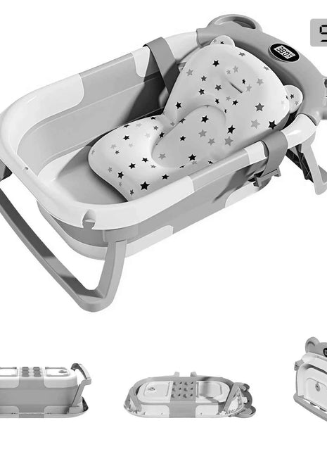Collapsible Baby Bathtub for Newborn with Thermometer &1Soft Floating Cushion,Portable Travel Bathtub with Drain Hole,Baby Tubs