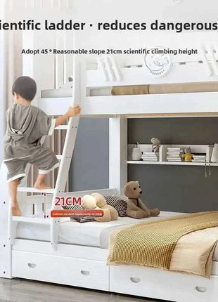 White Bunk Bed, Solid Wood , Children's , Second Floor, Siblings, Upper and Lower , Letter Small Apartment, High An