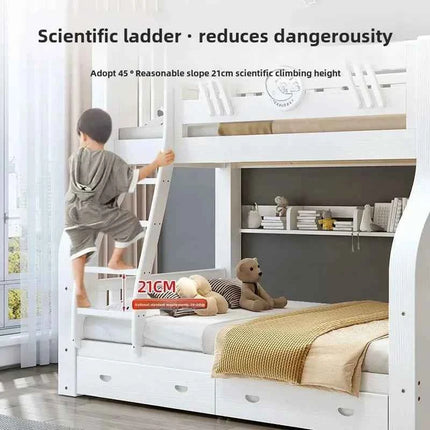 White Bunk Bed, Solid Wood , Children's , Second Floor, Siblings, Upper and Lower , Letter Small Apartment, High An