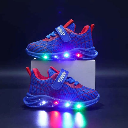 Primavera Autunno Ragazzi Spiderman Mesh Scarpe sportive traspiranti Disney LED Sneakers per bambini Scarpe casual per bambini Scarpe leggere per 0-6 anni
