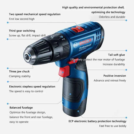 Bosch GSR 120-Li Brushless Cordless Electric Drill Screwdriver Multi-Function Adjustable Gear Variable Speed Home DIYPower Tools