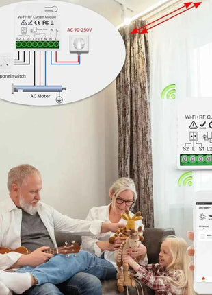 Interruttore per tende Wifi Rf Tuya Smart Life Modulo per tapparella 433 mhz 5-IN-1 Telecomando, per tende per porte e finestre del garage Alexa