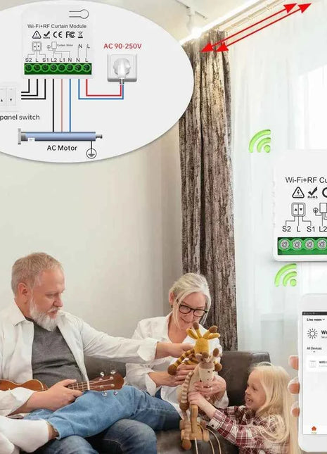 Interruttore per tende Wifi Rf Tuya Smart Life Modulo per tapparella 433 mhz 5-IN-1 Telecomando, per tende per porte e finestre del garage Alexa
