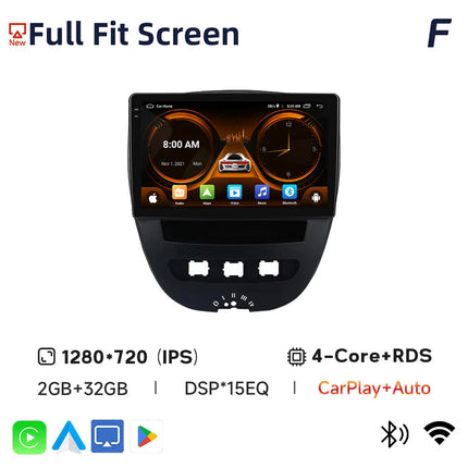 For Peugeot 107 Toyota Aygo Citroen Wireless CarPlay  Auto Car Radio Stereo Android 15 GPS Touch Screen Multimedia 10 inch