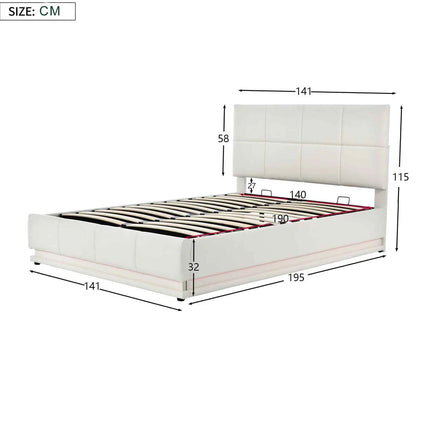 Rosahqnda Hydraulic Double Bed frame 140*190cm with LED Adjustable Headboard Storage bed 140*200cm Cushions bed PU