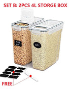 4L Cereal Storage Containers with Lids 1/2/4pcs Airtight Food Moistureproof Tank with Label Stickers Kitchen Organization Box