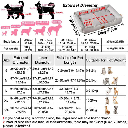 Four Season Square Dog Bed for Large Dog Mattress Bite-resistant Cat Bed Soft Thickened Dog Bed Waterproof Sofa Pet House