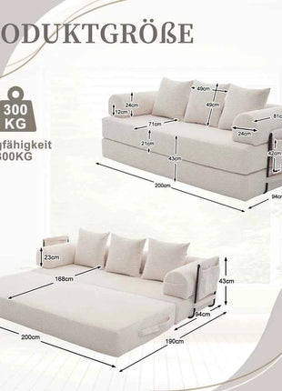 Folding Compression Sofa with Metal Frame, Side Pockets Plus 3 Pillows. Freely Configurable. Modern Metal-fabric Combination