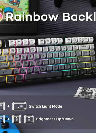 ATTACK SHARK M75 Wireless Membrane Gaming Keyboard with Knob&OLED Display Bluetooth/2.4Ghz Rainbow Backlit Gradient PBT Keycaps