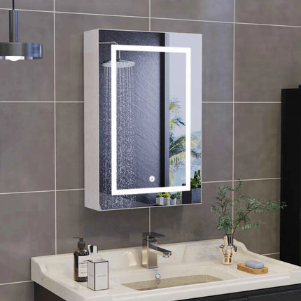 Rosahqnda Bathroom mirror Cabinet with lighting, with LED, HD double door mirror, wall Cabinet, touch sensor switch, White