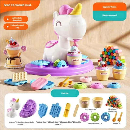 Set di pasta modellabile a forma di unicorno, macchina per gelato e pasta, strumenti per argilla fai da te, non tossici, giocattoli educativi Montessori per bambini e bambine
