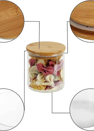 5pc 300/550/950ml Glass Food Storage Containers With Wooden Lid Kitchen Sealed Jar Food Storage Multigrain Tank Bottle