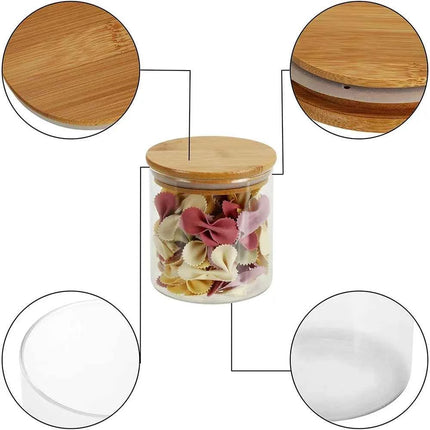 5pc 300/550/950ml Glass Food Storage Containers With Wooden Lid Kitchen Sealed Jar Food Storage Multigrain Tank Bottle