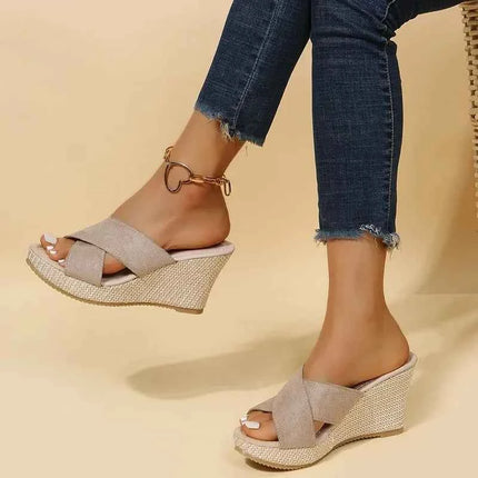 Alla moda bocca di pesce cava traspirante zeppa nuove scarpe da donna comode Casual aumentate eleganti pantofole Zapatos Mujer