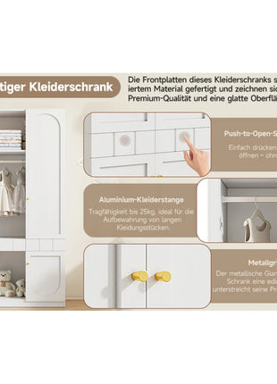 Armadio verniciato a 2 ante con cassetti, 80×50×200 cm, bianco, autoportante, per camera da letto, ampio guardaroba con maniglie in metallo solido, armadio multifunzionale, organizer robusto per la casa, guardaroba per ripo