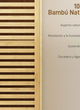 Homcom Tall Narrow Bamboo Bathroom Cabinet with 3 Open Shelves Slatted Door Adjustable Shelves Natural