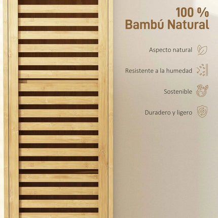 Homcom Tall Narrow Bamboo Bathroom Cabinet with 3 Open Shelves Slatted Door Adjustable Shelves Natural