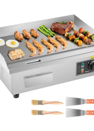 SucceBuy Commercial Electric Griddle 50-300°C Adjustable Temp Control, Stainless Steel Countertop Flat Top Grill for Steak, Panc
