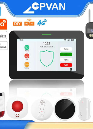CPVAN Wireless WiFi Tuya Sistema di allarme domestico intelligente Antifurto domestico Allarme di protezione di sicurezza Kit fai da te Allarme Batteria incorporata da 5000 mAh