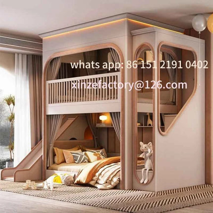 Customizable bunk beds Small apartment sibling bed High and low child and mother slide Space capsule Roof bed