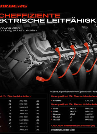 Kit di accensione Frankberg 4x con cavi per Renault Clio II Kangoo Logan Megane Thalia 0986357256 8200943801