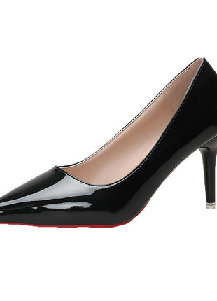 White Nude Pointed Toe Patent Leather High Heels Sexy Red Sole Party Prom Girl Pumps Minimalist Shallow Mouth Work Single Shoes
