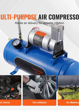 SucceBuy 12V Air Compressor with Tank 3/6L Train Horn Air Compressor 120psi Air Compressor System for Train Horn/Inflating Tire