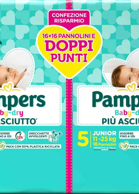 Pampers Baby Dry Junior, Double DWCT Package, Size 5 (11-25 kg), 32 Diapers