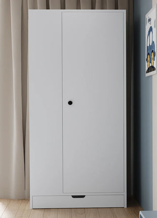 Armadio 70*40*170cm, design a porta singola, con ripiani e cassetti, bianco puro/naturale