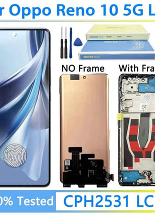 6.7“”AMOLED For Oppo Reno10 CPH2531 LCD Touch Screen Digitizer Reno 10 5G CPH2531 Display With Fingerprint Frame