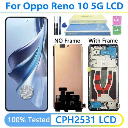 6.7“”AMOLED For Oppo Reno10 CPH2531 LCD Touch Screen Digitizer Reno 10 5G CPH2531 Display With Fingerprint Frame