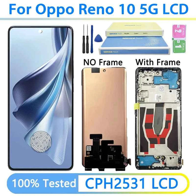 6.7“”AMOLED For Oppo Reno10 CPH2531 LCD Touch Screen Digitizer Reno 10 5G CPH2531 Display With Fingerprint Frame