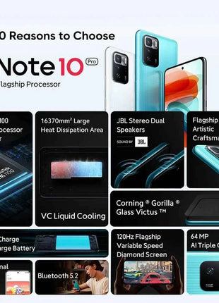 Smartphone 5G Xiaomi Redmi Note 10 Pro Global ROM Dimensity 1100 Octa Core 120Hz 6.6" FHD + Display 64MP 128GB/256GB 5000mAh NFC