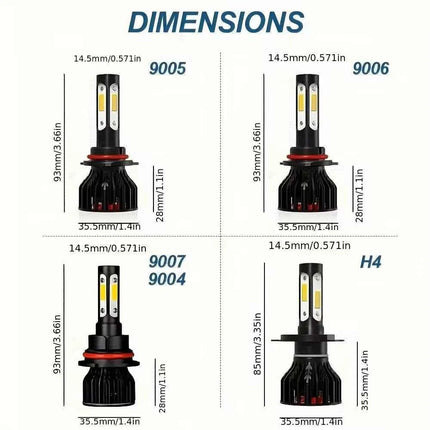 2pcs New 4 Sides 9005/HB3 9006/HB4 H4 H7 H11 H13 9004 9007 Car LED Bulbs 6000K White 8000K Ice Blue 26000LM 360 Beam Angle