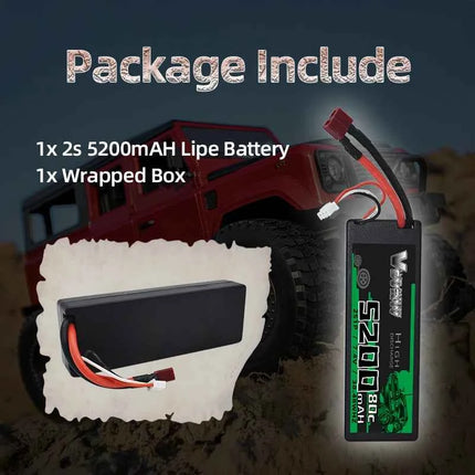 2Pcs VSVAW 2S Lipo Battery 7.4V 80C 5200mAh Hardcase T Plug for 1/8 1/10 RC Car Truck Tank RC Buggy Truggy RC Racing Parts