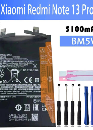 100% Original New Replacement Battery BM5V For Xiaomi Redmi Note 13 Pro 5G Phone Battery+Tools