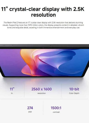 Xiaomi Redmi Pad 2 WIFI,11 ",90Hz,MediaTek Helio G100-Ultra,8MP Caméra,9000 mAh