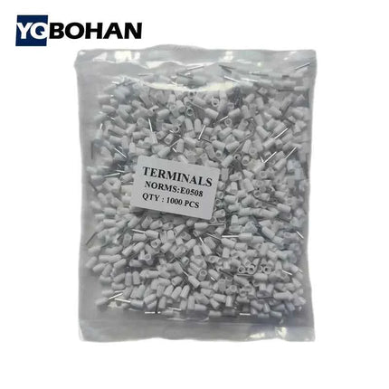 1000pcs E0508 E7508 E1008 E1508 E2508 Insulated Ferrules Terminal Block Cord End Wire Connector Electrical Crimp Terminator