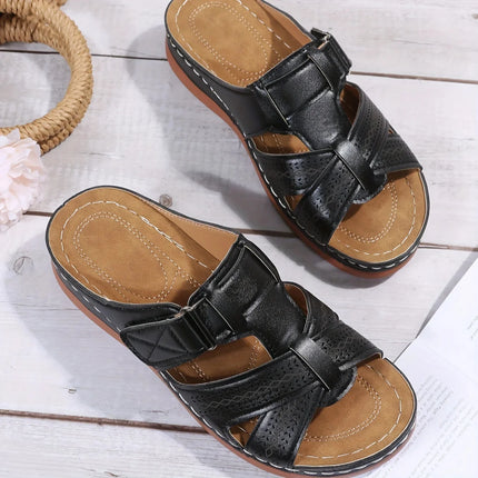 Sandali con Zeppa Donna Estate 2026 Premium Ortopedici Open Toe Vintage Antiscivolo in Pelle Casual con Plateau Stile Retrò