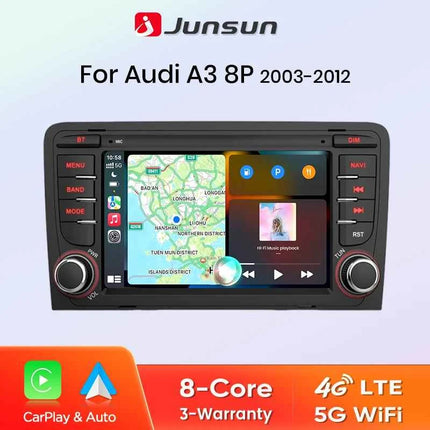 Junsun 7'' Wireless CarPlay Android Auto Car Radio Multimedia For Audi A3 8P S3 2003-2012 4G WiFi GPS Navigation Autoradio