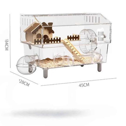 Luxury Acrylic Hamster Cage, Extra Large Transparent Habitat, Chew-Proof rodent Villa for Syrian Hamster Gerbil Mouse