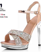 Sandali con plateau con tacco alto con glitter di cristallo da 12 cm per donna Scarpe da sposa trasparenti antiscivolo Calzature da prestazione modello femminile
