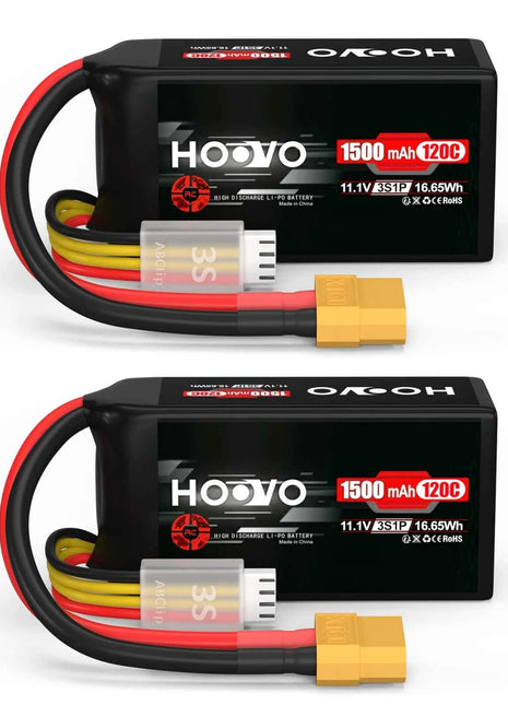 HOOVO 3S Lipo Battery 11.1V 120C 1500 mAh Graphene Battery with XT60 Plug for FPV Racing Drone Helicopter Airplane RC Boat Car