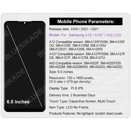 Display OLED da 6,5 pollici per Samsung Galaxy A12 Nacho LCD A127, Schermo Touch A12 LCD A125, Ricambi Display A02 A022