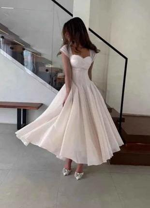 Abito Elegante da Donna in Tulle, Vestito Formale Estivo Sexy con Scollo Quadrato, Corsetto in Vita, Linea ad A, Lunghezza al Ginocchio, per Matrimoni e Cocktail Party