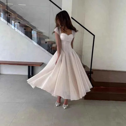 Abito Elegante da Donna in Tulle, Vestito Formale Estivo Sexy con Scollo Quadrato, Corsetto in Vita, Linea ad A, Lunghezza al Ginocchio, per Matrimoni e Cocktail Party