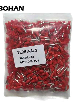 1000pcs E0508 E7508 E1008 E1508 E2508 Insulated Ferrules Terminal Block Cord End Wire Connector Electrical Crimp Terminator